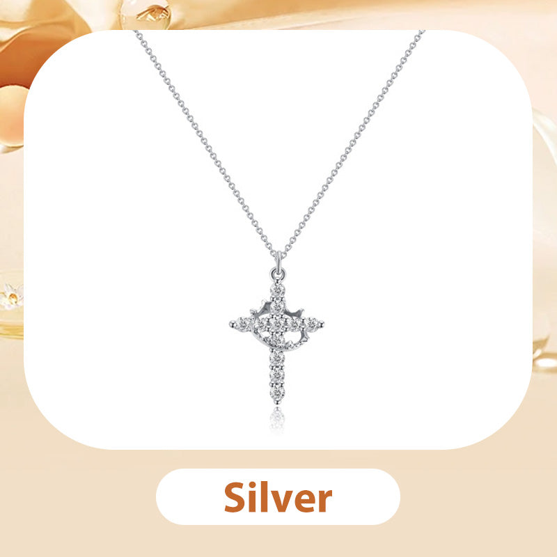 👑 💫 Crown with Cross Pendant Necklace – Elegant Faith-Inspired Design – Double-sided detail & gold/silver options – perfect for daily wear 💛✨