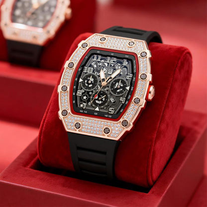 ⏰ Luxury Men's Tonneau-Shaped Watch with Rhinestone Embellishment