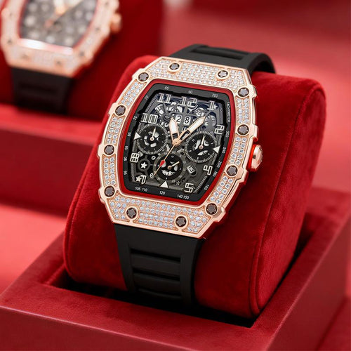 ⏰ Luxury Men's Tonneau-Shaped Watch with Rhinestone Embellishment