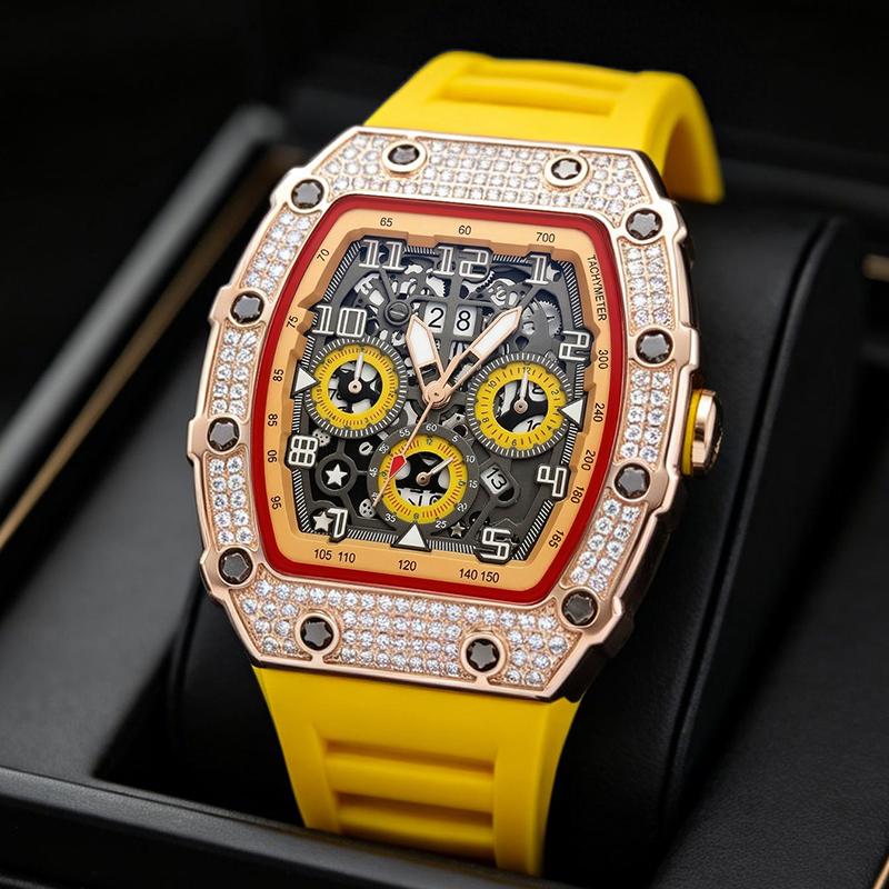 ⏰ Luxury Men's Tonneau-Shaped Watch with Rhinestone Embellishment