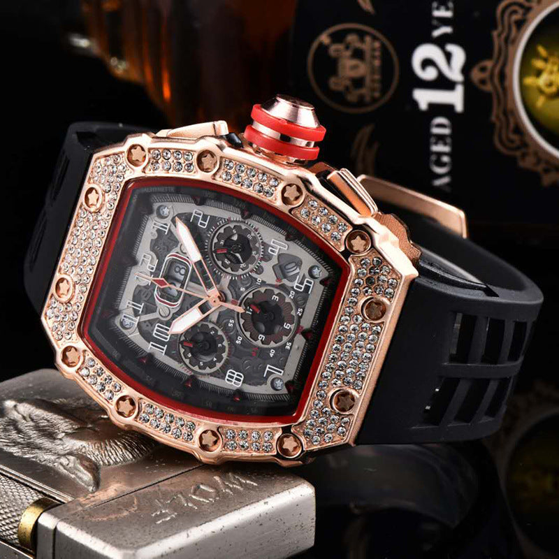 ⏰ Luxury Men's Tonneau-Shaped Watch with Rhinestone Embellishment