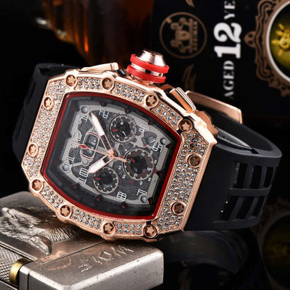 ⏰ Luxury Men's Tonneau-Shaped Watch with Rhinestone Embellishment