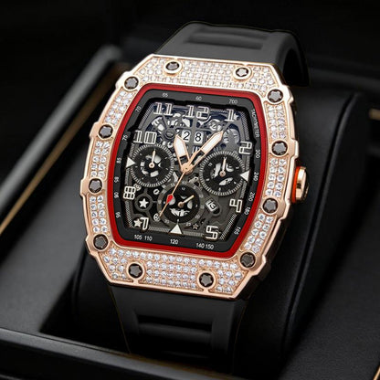 ⏰ Luxury Men's Tonneau-Shaped Watch with Rhinestone Embellishment