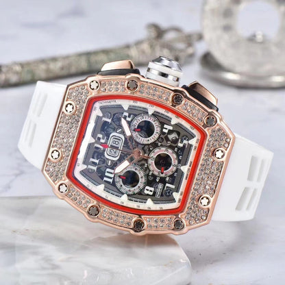 ⏰ Luxury Men's Tonneau-Shaped Watch with Rhinestone Embellishment