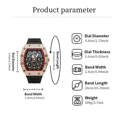 ⏰ Luxury Men's Tonneau-Shaped Watch with Rhinestone Embellishment