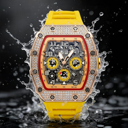 ⏰ Luxury Men's Tonneau-Shaped Watch with Rhinestone Embellishment