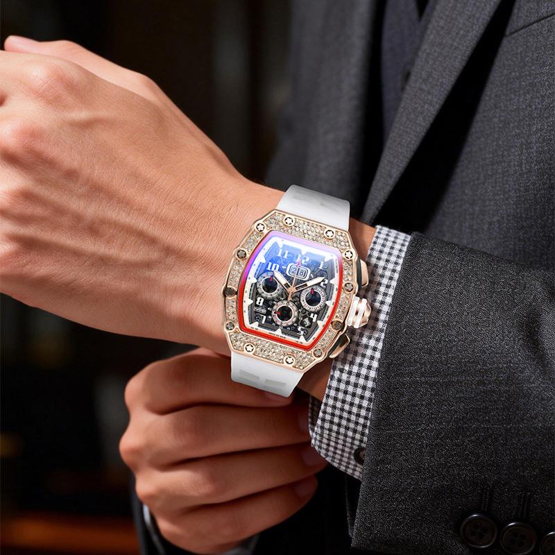 ⏰ Luxury Men's Tonneau-Shaped Watch with Rhinestone Embellishment