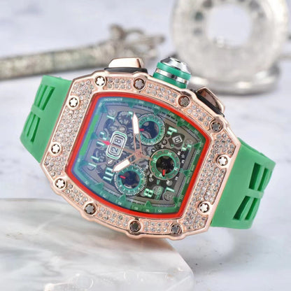 ⏰ Luxury Men's Tonneau-Shaped Watch with Rhinestone Embellishment