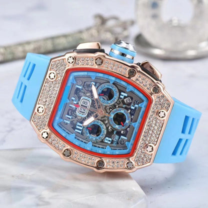 ⏰ Luxury Men's Tonneau-Shaped Watch with Rhinestone Embellishment