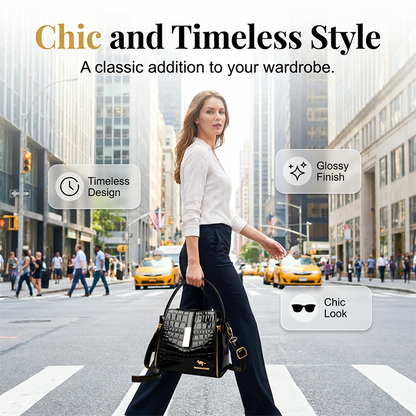 👜 ✨ Glossy Crocodile Pattern Women's Handbag – Structured, Gold Hardware, Spacious & Chic 💼