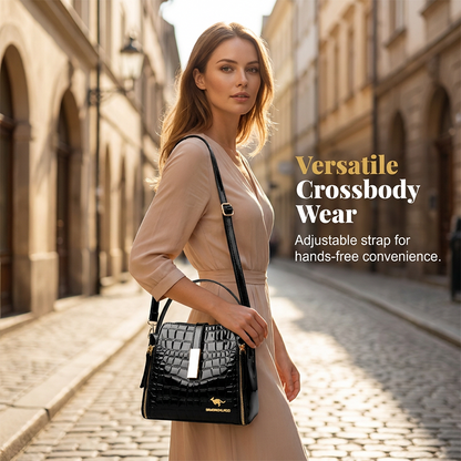 👜 ✨ Glossy Crocodile Pattern Women's Handbag – Structured, Gold Hardware, Spacious & Chic 💼