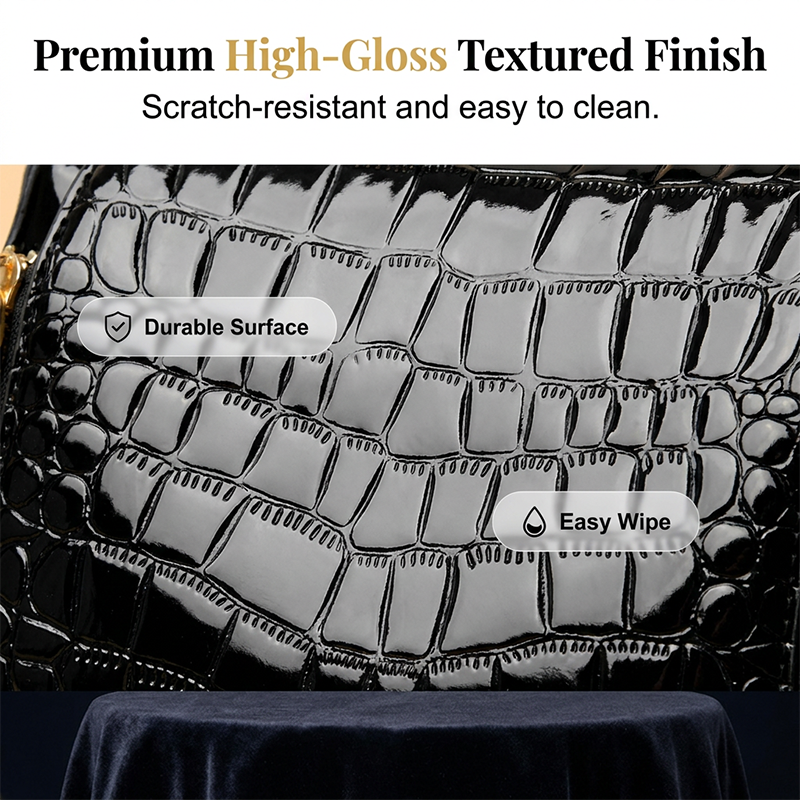 👜 ✨ Glossy Crocodile Pattern Women's Handbag – Structured, Gold Hardware, Spacious & Chic 💼