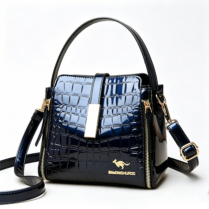 👜 ✨ Glossy Crocodile Pattern Women's Handbag – Structured, Gold Hardware, Spacious & Chic 💼