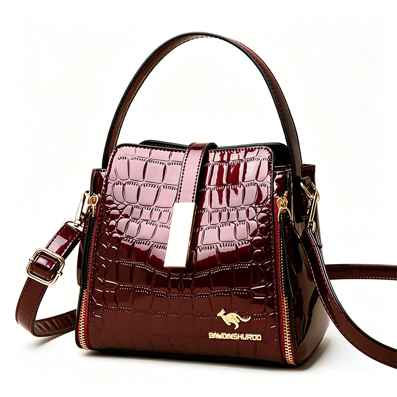 👜 ✨ Glossy Crocodile Pattern Women's Handbag – Structured, Gold Hardware, Spacious & Chic 💼