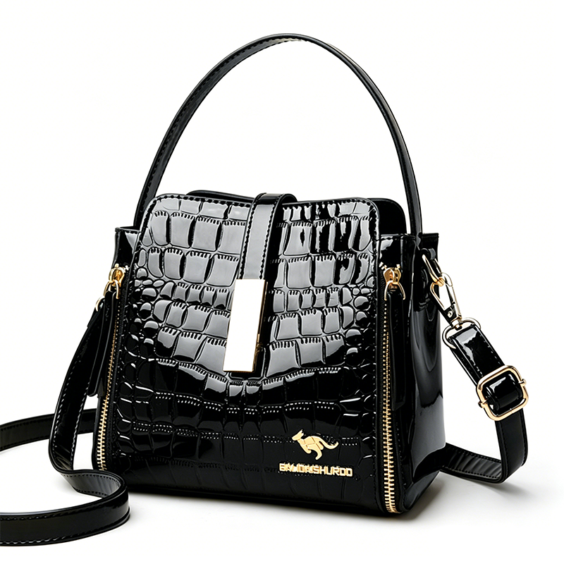 👜 ✨ Glossy Crocodile Pattern Women's Handbag – Structured, Gold Hardware, Spacious & Chic 💼
