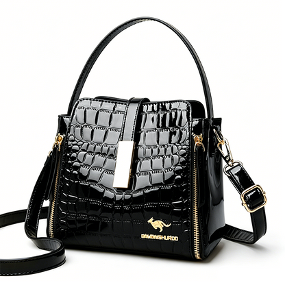 👜 ✨ Glossy Crocodile Pattern Women's Handbag – Structured, Gold Hardware, Spacious & Chic 💼