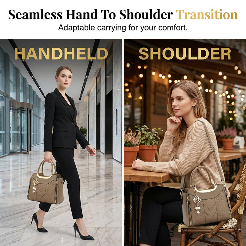 ⏰Women's V-Stitched Satchel – Gold Hardware, Multi-Compartment, Top-Handle 🌸