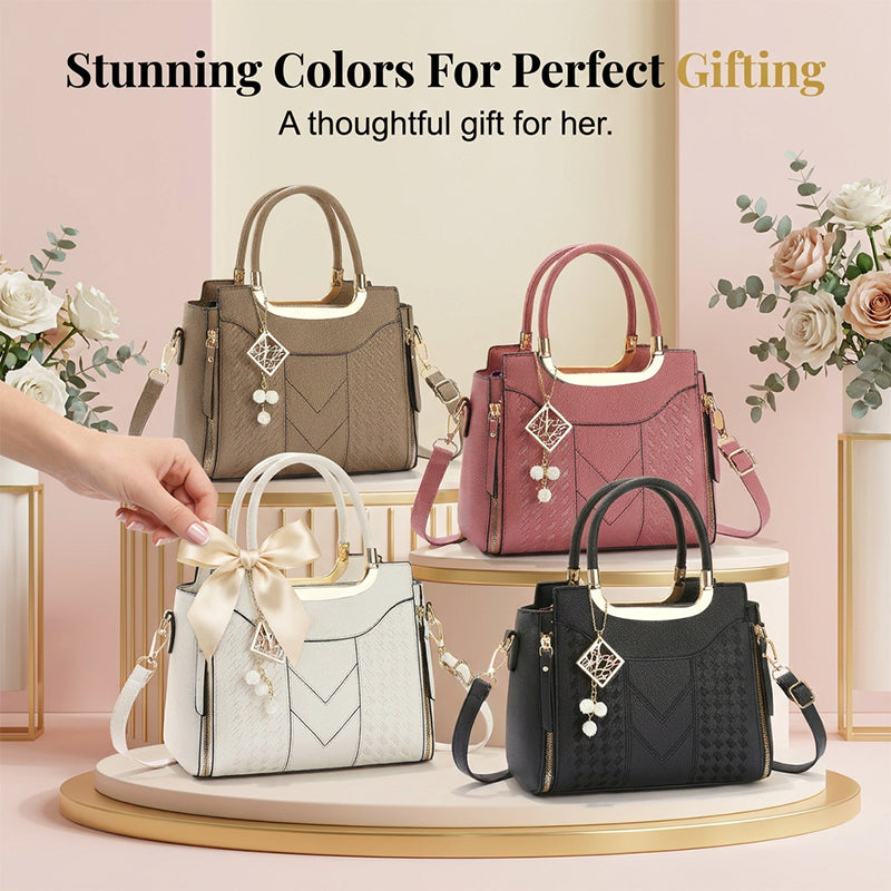 ⏰Women's V-Stitched Satchel – Gold Hardware, Multi-Compartment, Top-Handle 🌸