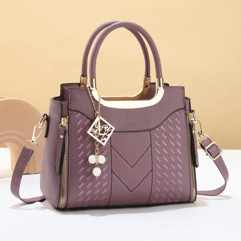 ⏰Women's V-Stitched Satchel – Gold Hardware, Multi-Compartment, Top-Handle 🌸