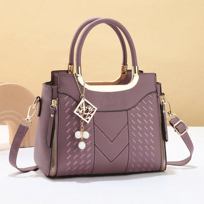 ⏰Women's V-Stitched Satchel – Gold Hardware, Multi-Compartment, Top-Handle 🌸
