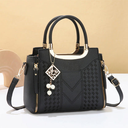 ⏰Women's V-Stitched Satchel – Gold Hardware, Multi-Compartment, Top-Handle 🌸