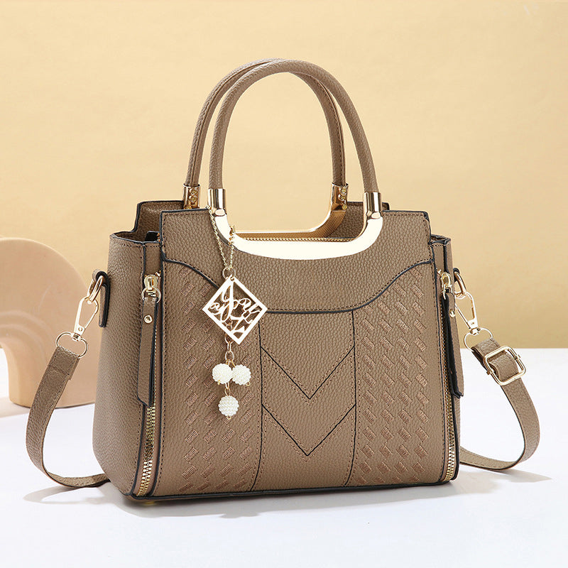 ⏰Women's V-Stitched Satchel – Gold Hardware, Multi-Compartment, Top-Handle 🌸