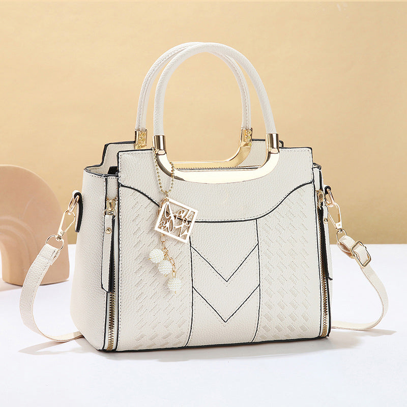 ⏰Women's V-Stitched Satchel – Gold Hardware, Multi-Compartment, Top-Handle 🌸