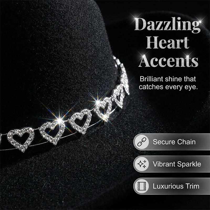 Rhinestone Heart-Shaped Denim Hat | Elegant French Jazz Fedora
