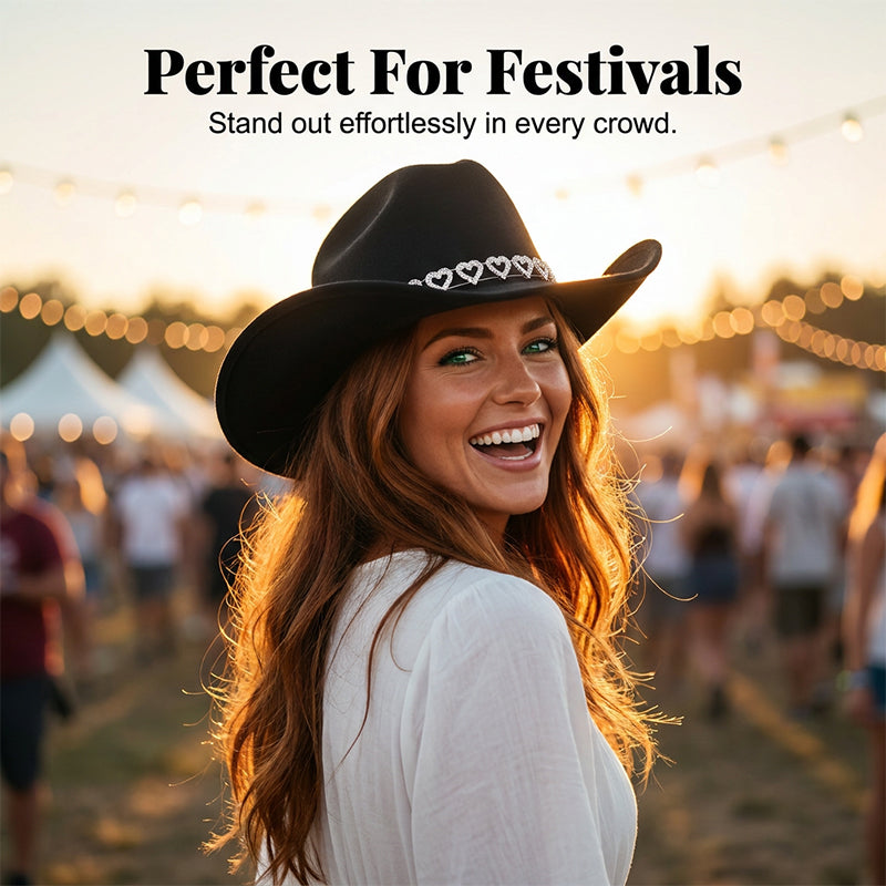 Rhinestone Heart-Shaped Denim Hat | Elegant French Jazz Fedora