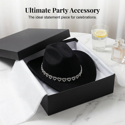 Rhinestone Heart-Shaped Denim Hat | Elegant French Jazz Fedora