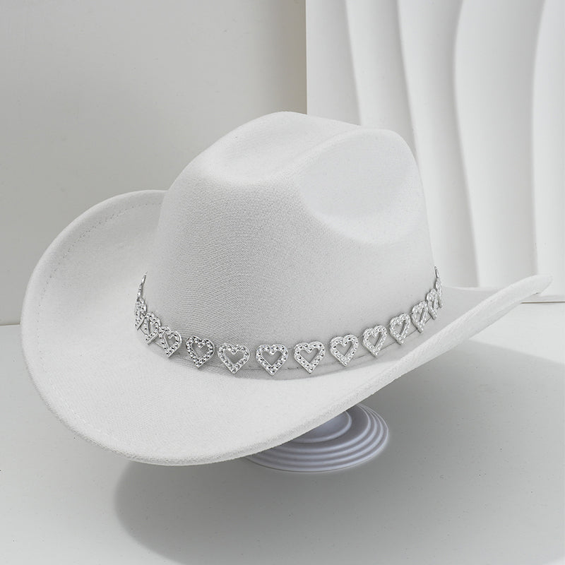 Rhinestone Heart-Shaped Denim Hat | Elegant French Jazz Fedora