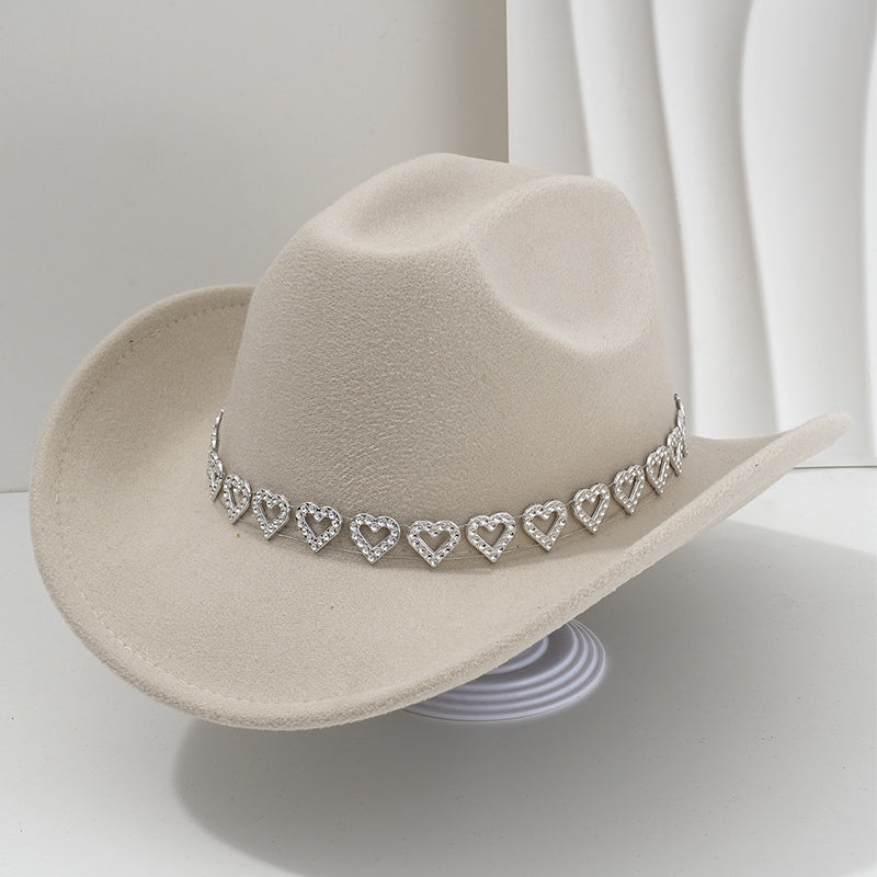 Rhinestone Heart-Shaped Denim Hat | Elegant French Jazz Fedora