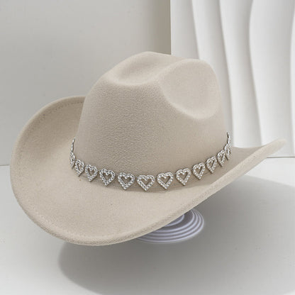 Rhinestone Heart-Shaped Denim Hat | Elegant French Jazz Fedora