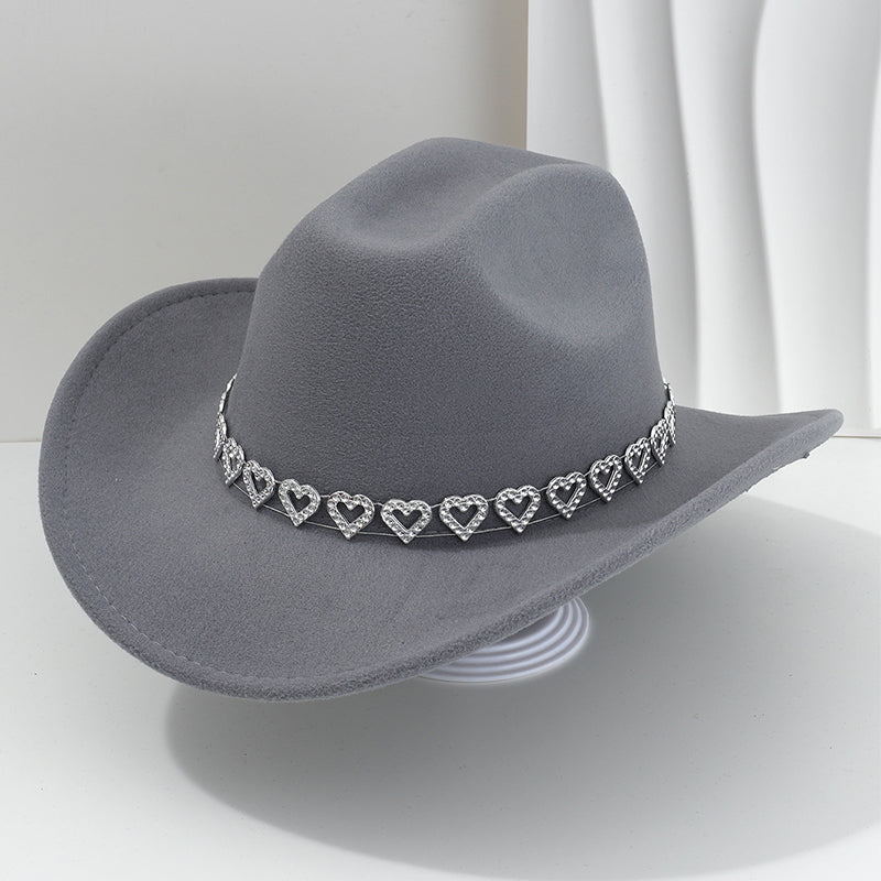 Rhinestone Heart-Shaped Denim Hat | Elegant French Jazz Fedora