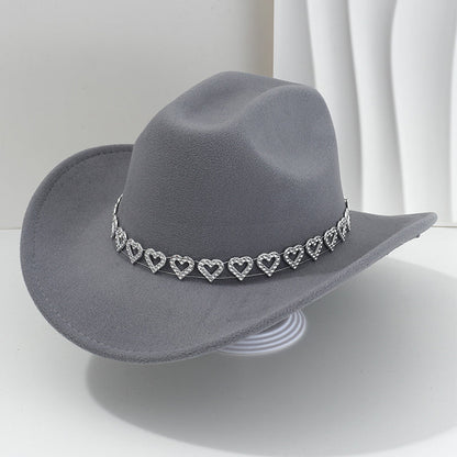 Rhinestone Heart-Shaped Denim Hat | Elegant French Jazz Fedora