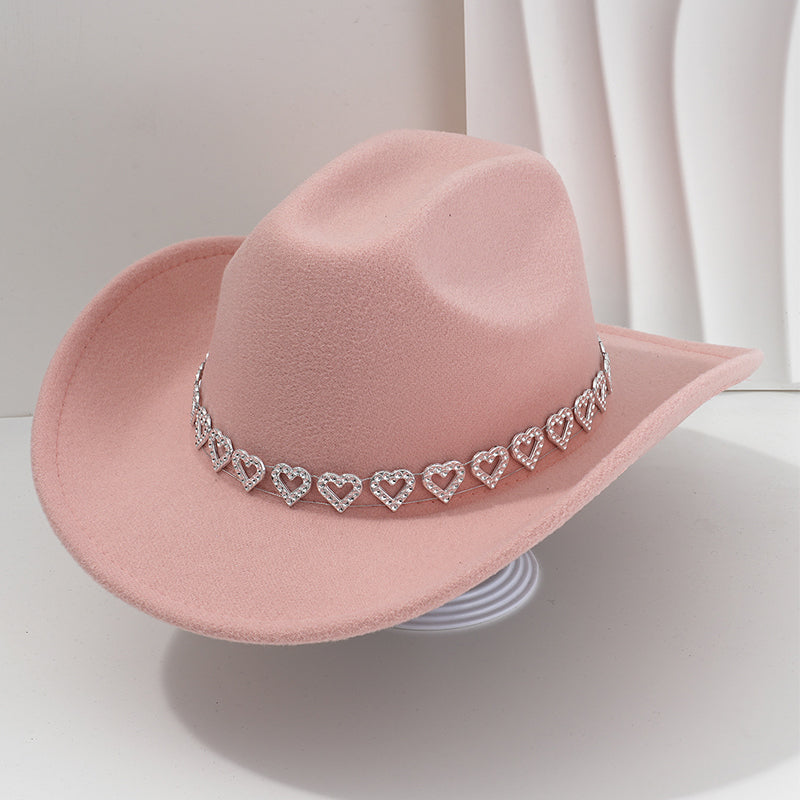 Rhinestone Heart-Shaped Denim Hat | Elegant French Jazz Fedora