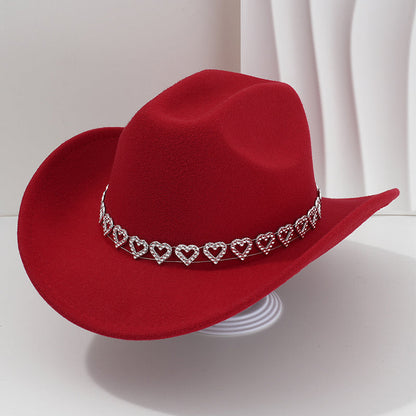 Rhinestone Heart-Shaped Denim Hat | Elegant French Jazz Fedora