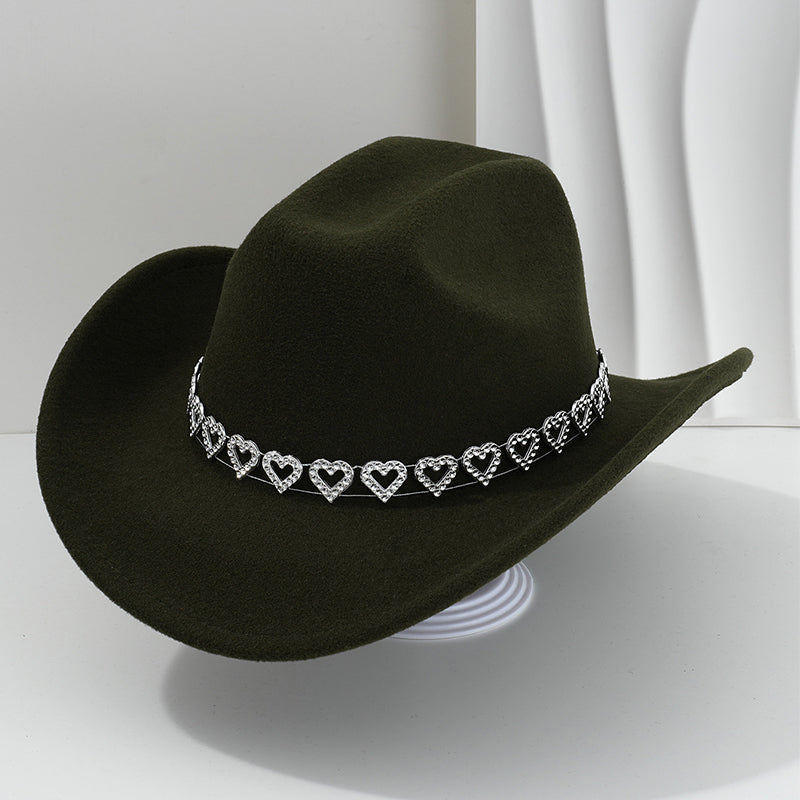 Rhinestone Heart-Shaped Denim Hat | Elegant French Jazz Fedora