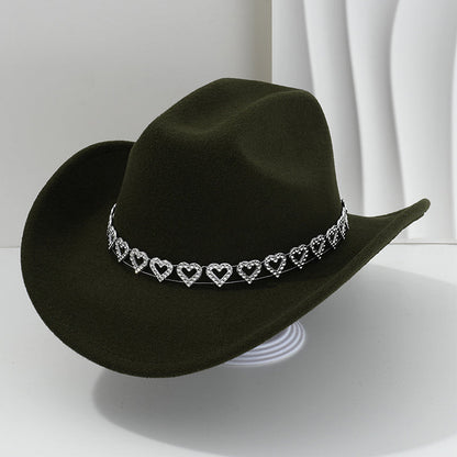 Rhinestone Heart-Shaped Denim Hat | Elegant French Jazz Fedora