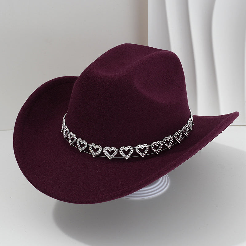 Rhinestone Heart-Shaped Denim Hat | Elegant French Jazz Fedora