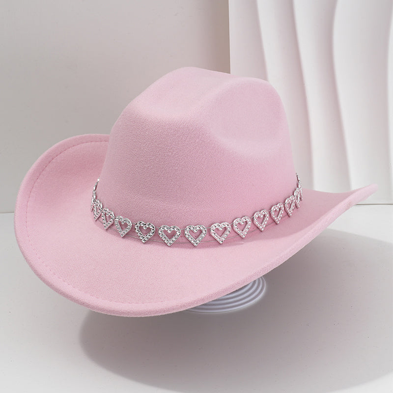 Rhinestone Heart-Shaped Denim Hat | Elegant French Jazz Fedora