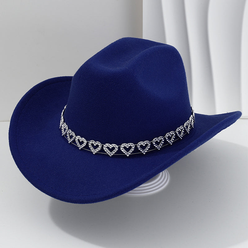 Rhinestone Heart-Shaped Denim Hat | Elegant French Jazz Fedora