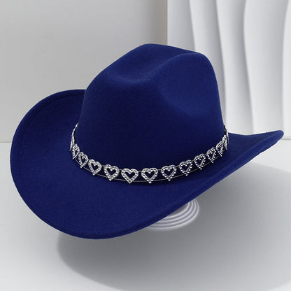 Rhinestone Heart-Shaped Denim Hat | Elegant French Jazz Fedora