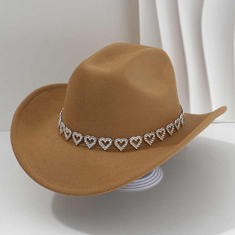 Rhinestone Heart-Shaped Denim Hat | Elegant French Jazz Fedora