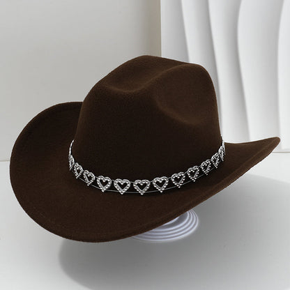Rhinestone Heart-Shaped Denim Hat | Elegant French Jazz Fedora