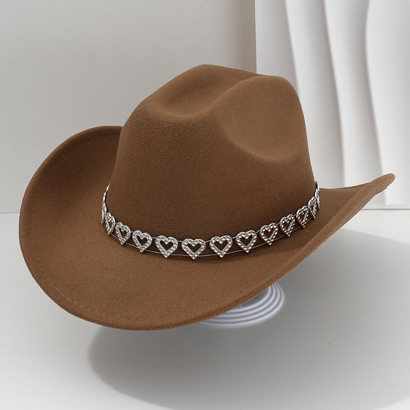 Rhinestone Heart-Shaped Denim Hat | Elegant French Jazz Fedora