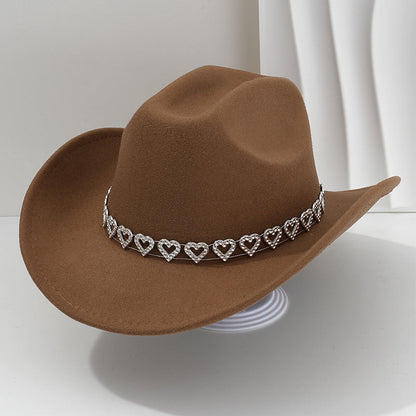 Rhinestone Heart-Shaped Denim Hat | Elegant French Jazz Fedora
