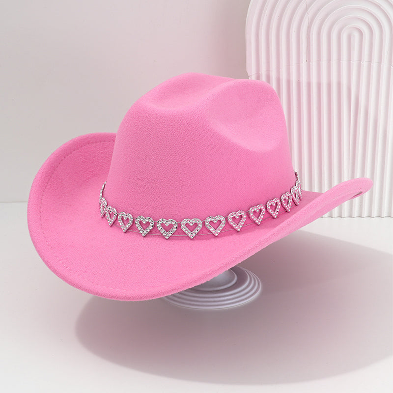 Rhinestone Heart-Shaped Denim Hat | Elegant French Jazz Fedora
