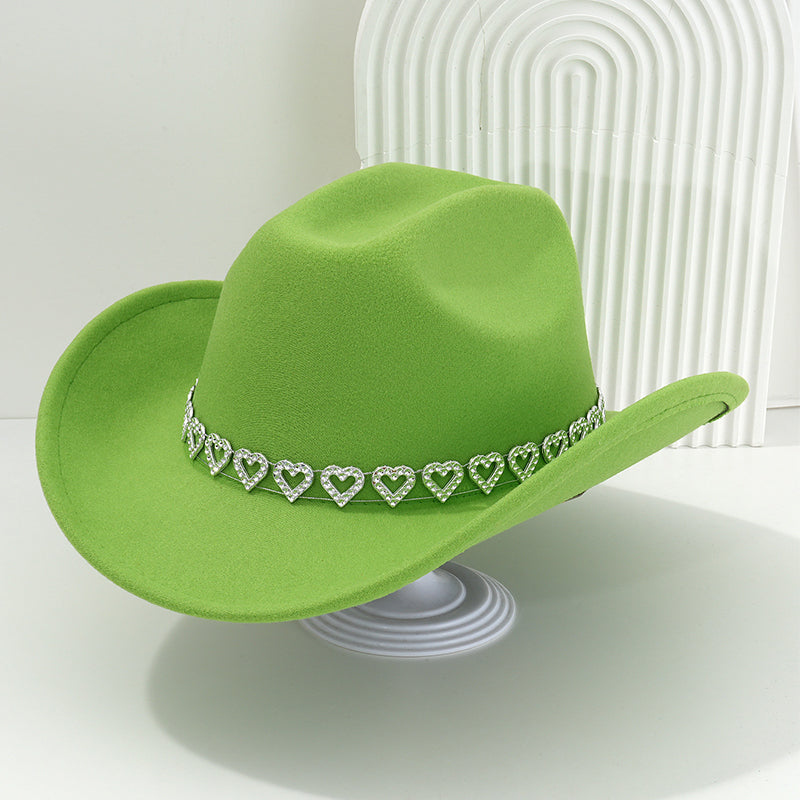 Rhinestone Heart-Shaped Denim Hat | Elegant French Jazz Fedora