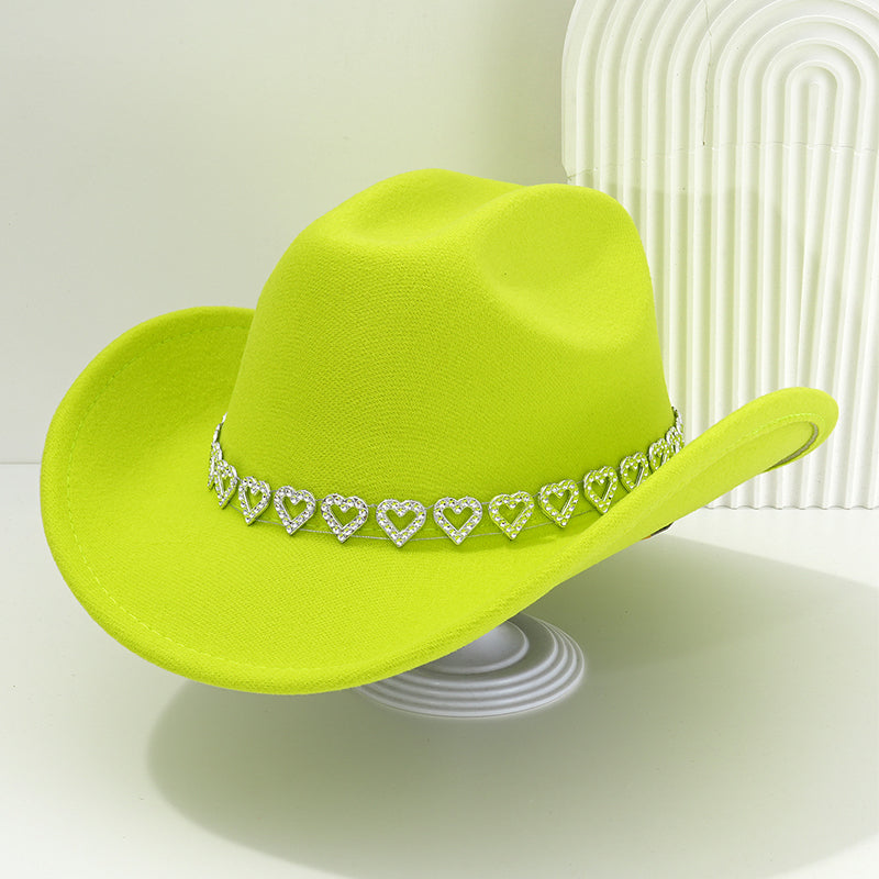 Rhinestone Heart-Shaped Denim Hat | Elegant French Jazz Fedora
